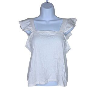 Comune Ruffle Straps Cropped Button Detail Summer Top Womens S White